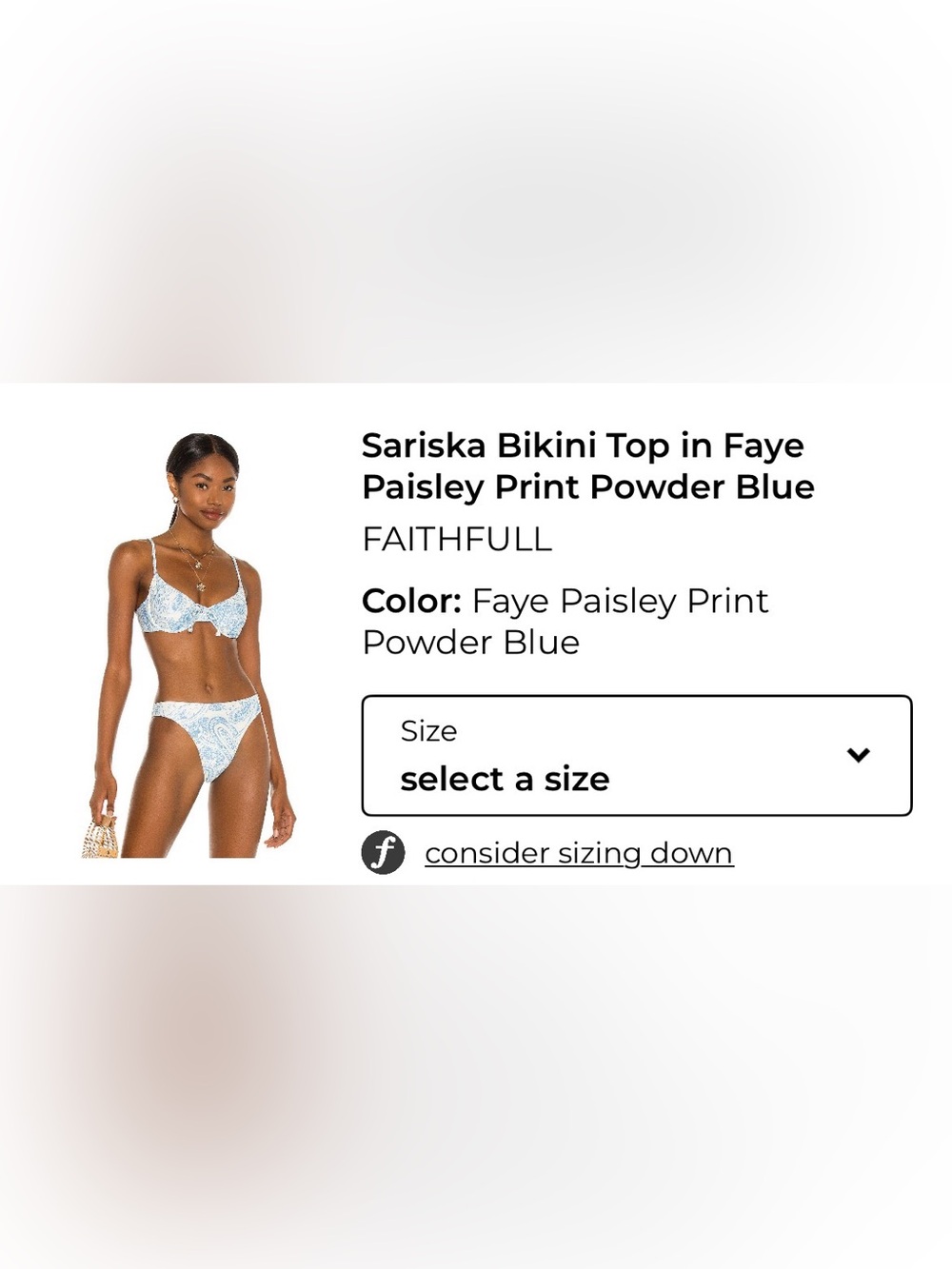 Faithfull the Brand Powder Blue Paisley Bikini Top